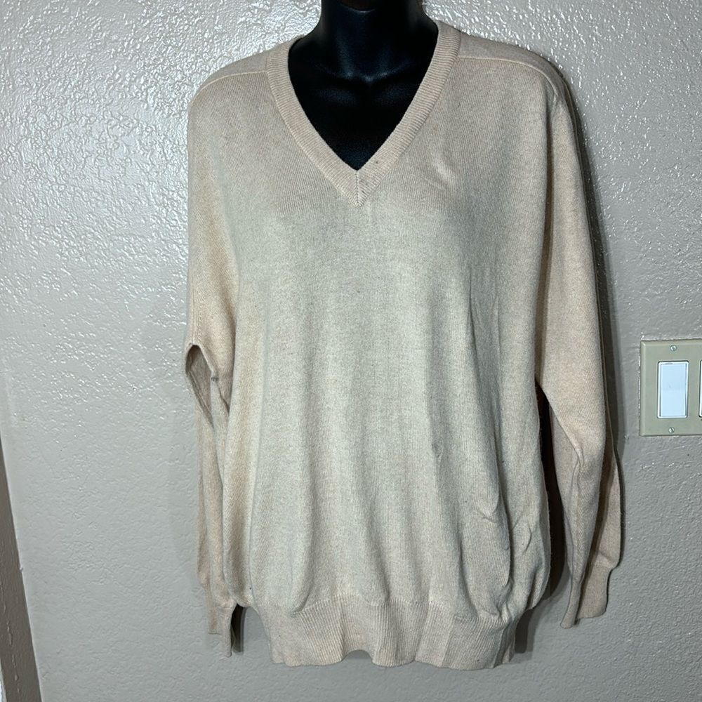 Erdos men’s‎ pure cashmere sweater beige v neck capsule pullover quiet luxury 44